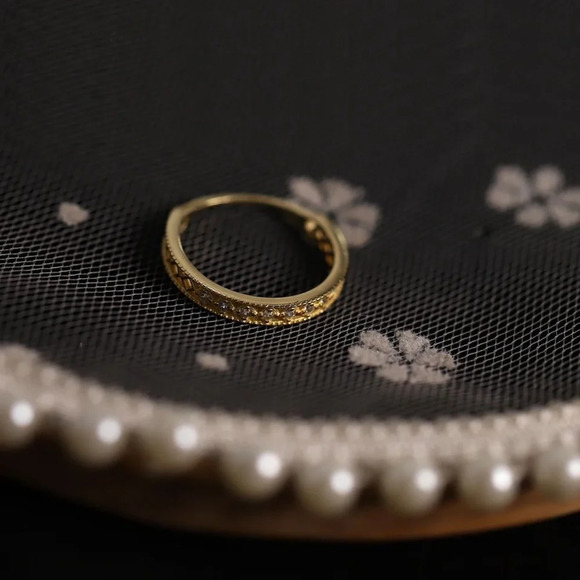 Women's Simulated Diamond Lattice 18k Gold Plated S925 Band Ring,‎ Adjustable - Picture 6 of 13